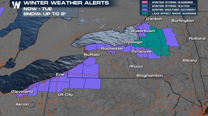 Lake-Effect Snow Impacting the Great Lakes Monday